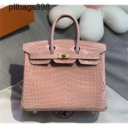Women Brkns Handbag Genuine Leather 7A Handswen High gloss Crocodile Belly 25 Handsewn with Light Luxury CeramicJ1Z9