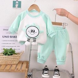 Clothing Sets Childrens Suit 2024 Spring Cartoon Patchwork O-neck Long Sleeve And Pants Set Clothes For Kid Boys Girls Two Pieces Outfits