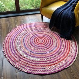 Carpets Handmade Cotton Woven Round For Living Room Computer Chair Rug Kids Play Floor Sofa Coffee Table Mat Soft Rugs