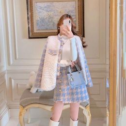 Work Dresses Women Plaid 2 Piece Set Coat High Waist Skirt Office Lady Jacket Suits Retro Single-breasted Jackets And Skirts 2pcs Suit