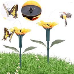 Garden Decorations Solar Sunflower Animal Stake Decor Ornaments 40cm Lifelike Hummingbird Waterproof Versatile For Yard Patio Pathway