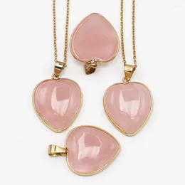 Pendant Necklaces Selling Natural Stone Rose Quartz Mineral Healing Heart Shaped Reiki Charm Fashion DIY Jewelry Accessorie 6Pcs