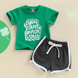 Clothing Sets 0-3Years Toddler Boys Clothes Short Sleeve Round Neck Letters Print Tops Drawstrings Pants Casual Outfits