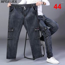 Men's Jeans 44 Plus Size Men Denim Pants Elastic Waist Casual Fashion Solid Colour Cargo Male Big Straight Trousers