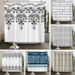 Shower Curtains 240x180cm Bathroom Waterproof Curtain Simple Geometric Pattern Printing Polyester Home Decoration With Hook