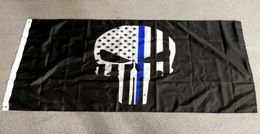 90x150cm 3x5 fts American blue line Skull flag whole factory 5651336