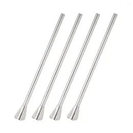 Disposable Cups Straws 4 Pcs Cocktail Stirrers Metal Drinking Straw Smoothie Reusable Stainless