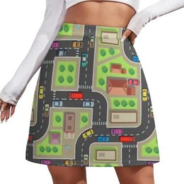 Skirts Seamless City Map Top View Building Street With Cars Trucks Mini Skirt Women's Summer Dress Woman