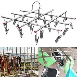 Hangers Stainless Steel Clothes Drying Hanger 20 Clips Foldable Underwear Hanging For