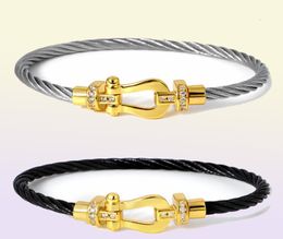 Bangles Bracelets Fashion Bracelet Titanium Steel Wire Rope Magnetic Buckle Horseshoe Half Brick Ushaped Head Micro Inlaid4827270