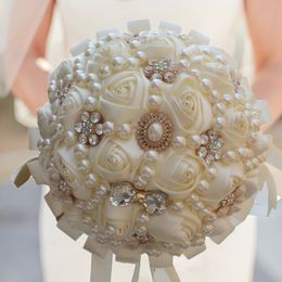 Hot Artificial Wedding Bouquets Roses Ribbon Flowers Rhinestone Crystal Pearls Bridal Wedding Bouquet Bridesmaid Handmade Wedding Acces 247y