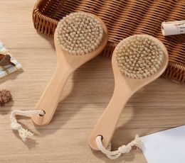 Dry Bath Body Brush Back Scrubber Antislip Short Wooden Handle Natural Bristles Shower Exfoliating Massager1369840