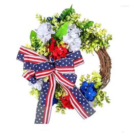 Decorative Flowers Wreaths Artificial Hydrangea Wreath American Independence Day/4Th Of Jy For Front Door Wall Window Farmhouse Ho Dhr9P