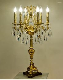 Table Lamps Decorative Copper Lamp Luxury Crystal D48cm H83cm European Style Bedroom Bedside Lighting Fixture