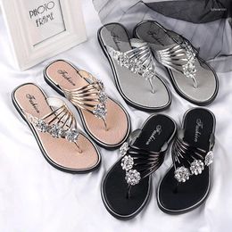 Casual Shoes 2024 Women's Slippers Summer Sandals Flat Silver Light Outerwear Flip Flops