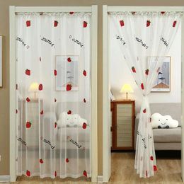 Curtain Korean Cartoon Strawberry Embroidered Door Mosquito-Proof Sheer Tulle Four Seasons Household Decor Partition