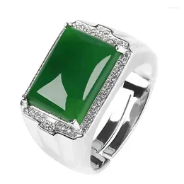 Cluster Rings Hetian Men's Silver Inlay Jasper Jade Ring