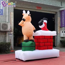 wholesale 6mH (20ft) with blower arrival advertising inflatable chimney and deer blow-up cartoon Christmas decoration for outdoor party event toys sport