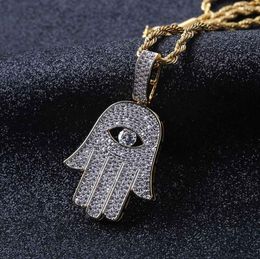 Hip Hop Microinlaid Zircon Pierced Eye Fatima Hand Pendant Necklace Gold Chain Men Women Jewelry Gifts4958502