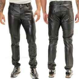 Men's Pants Spring and Summer Motorcycle Tight Elastic Artificial Leather Pants Mens Black Gold White Thin PU Leather Trousers Brand Mens ClothingL2405