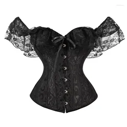 Women's Tanks Lace Short Sleeve Patchwork Bustiers Corsets 2024 Sexy Women Tube Top Push Up Front Buttons Tank Off Shoulder Vest