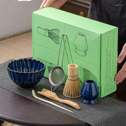 Teaware Sets 6 Pcs Japanese Bamboo Matcha Powder Whisk Teaspoon Ceramic Bowl Tranditional Tea Home Tea-making Accessories