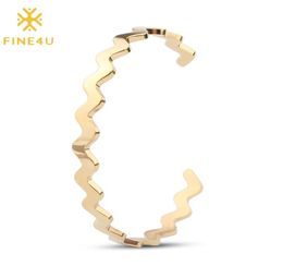 Bangle FINE4U B156 Stainless Steel Smooth Wave Bracelets Bangles Gold Color Open Cuff For Men Women Adjustable5908162