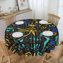 Table Cloth Round Colourful Ancient Egyptian Hieroglyphic Pattern Oilproof Tablecloth 60 Inches Cover For Kitchen Dinning