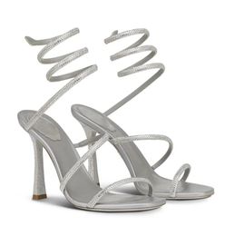 Summer Luxury Rene Women Cleo Sandals Shoes Crystal-embellished Strappy Women Caovillas High Heels Lady Gladiator Sandalias Party Wedding Sexy Walking #8977