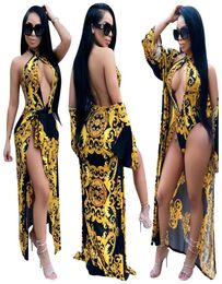 SXXL Sexy Printing Long Sleeve Cover up women s designer bathing suit Two Piece Set One Piece v neck Swimsuit sexy swimwear5786762