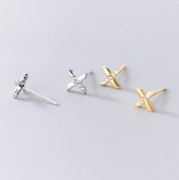 mix design 925 sterling silver post earring letter X stud High Polished trending products China young women girls gold color zircon gemstone jewelry1989052