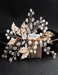 Newest Gold Color Women Hairpieces Wedding Hair Combs Handmade Crystal Pearls Bridal Hair Jewelry Accessories JCH1689853242