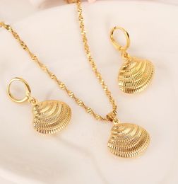 14 k Yellow Solid Fine Gold Coated cute shell Necklace earrings Trendy Jewellery Charm Pendant Chain Animal Lucky Jewellery set3060299