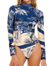 Women's Swimwear Print Long Sleeve Surfing Swimsuit 2024 Women One Piece Backless Rashguard Diving Clothes Bathing Swimming Suit