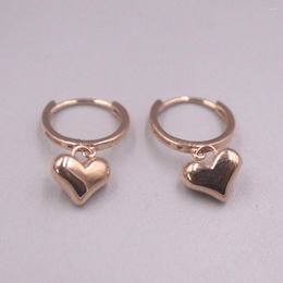 Dangle Earrings Real Pure 18K Rose Gold Hoop Women Gift Lucky Glossy Heart 1.8-1.9g