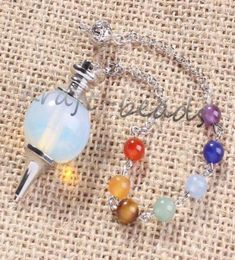 Whole UMY Trendy Silver Plated 7 Stone Beads Chakra Dowsing Pendulum Opalite Opal Pendant Fashion Jewelry6912736