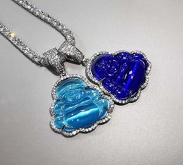 Blue Buddha Pendant AAA Cubic Zircon Necklace With Tennis Chain Fashion Hip Hop Punk Jewellery Gifts1518835