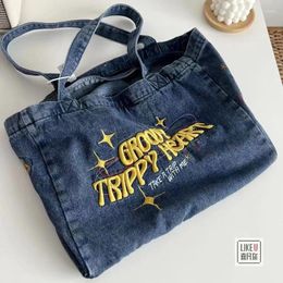Totes Crossbody Bags For Women Casual Denim Embroidery Female Shoulder Bag Pack Travel Zipper Handbag Tote Ladies Messenger