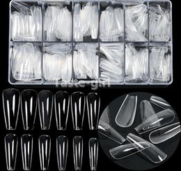 False Nails 504PCSBox 12 Sizes Clear Acrylic Fake Coffin Full Cover Nail Tips Set Supplies For Professionals Designer3870420