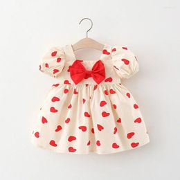 Girl Dresses Fashionable Polka Dot Bow Girl's Dress 2024 Summer Baby Bubble Sleeve Princess Casual Children's Clothing