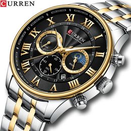 CURREN Fashion Sports Chronograph Wristwatches for Men Stainless Steel Strap Watches with Auto Date 240425