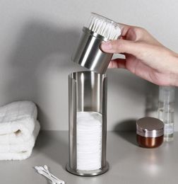 Cotton Swab Organiser Stainless Steel Round Make up Remover Cotton Pad Dispenser Double Layer Container 2103159587105