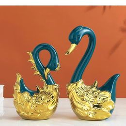 Decorative Figurines Creative Ceramic Handicraft Ornaments Swan Bird Golden Simulation Animal Abstract Crafts Home Decoration