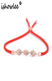 ISHOWLEE Three Hamsa Hand Charm Bracelets Femme Red Thread Rope Chain Bracelets for Women Gold 585 Friends Gift Jewellry sla2012693814