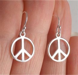 Dangle Chandelier Antique Silver Colour Peace Sign Earrings Symbol Charms9248435