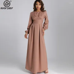 Casual Dresses Women's Party Prom O Neck Long Lantern Sleeves Ruched Elegant Maxi Designer Evening Gown