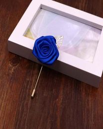 Decorative Flowers Wreaths Royal Blue Man Groom Boutonniere Silk Satin Rose Flower Men Buttonhole Wedding Party Prom Suit Corsag2228611