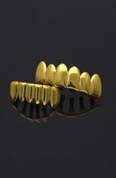 Classic Smooth Gold Silver Plated Teeth Grillz 6 Top Bottom Faux Dental Tooth Braces Grills Men Lady Hip Hop Rapper Body Designe6254093