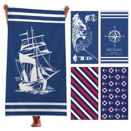 Towel Nautical Theme Beach Towels Portable Bath Sailing Boats Anchors Red White Blue Stripes Sunscreen Shawl Pads