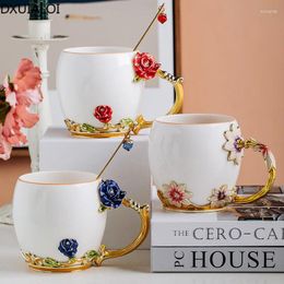 Mugs Enamel Water Cup Ceramic Coffee European Style Tea Creative Gift Household 400ML DXUIALOI Mug